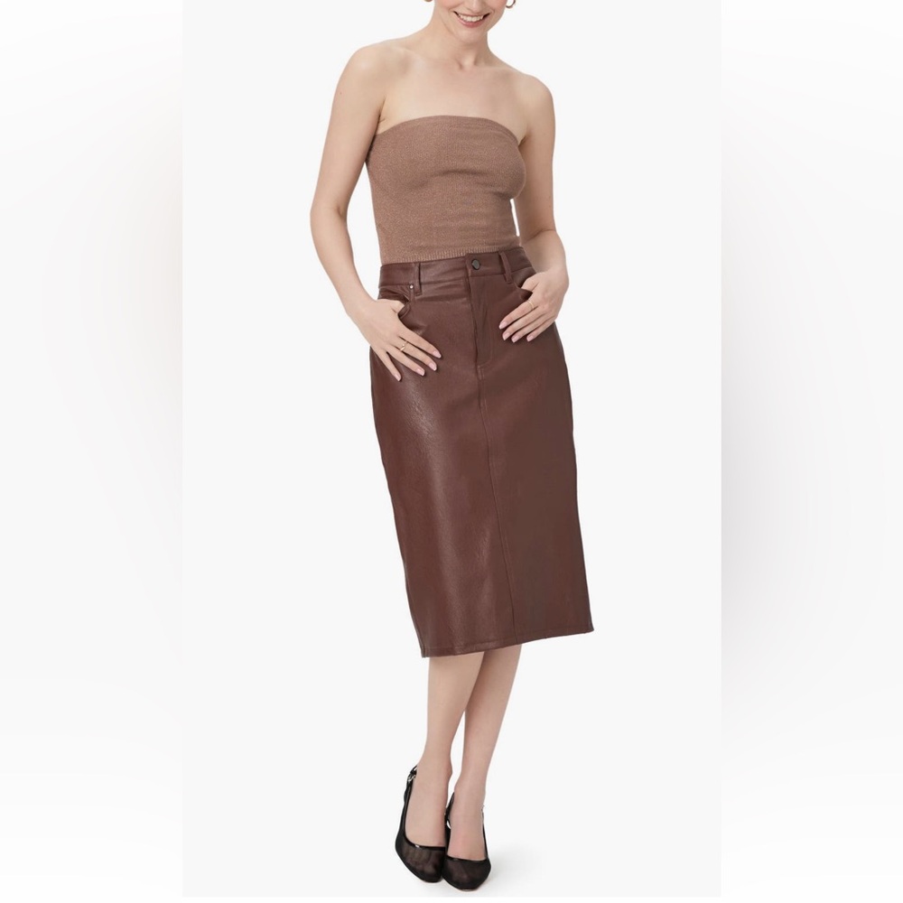 PAIGE New Brown Faux Leather Pencil Skirt